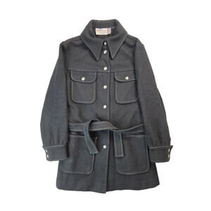Pendleton Knockabouts Vintage Black Virgin Wool Belted Coat Jacket Womens Medium